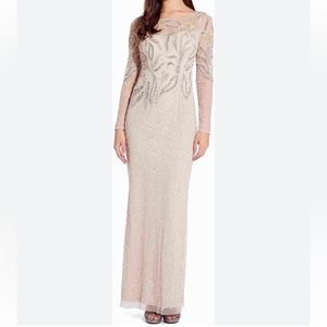 Adrianna Papell Size 14 Beaded Long Dress Biscotti